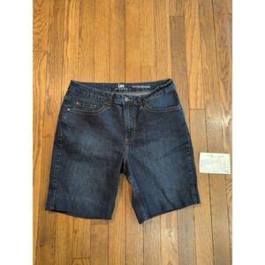 Lee Riders Womens Midrise Bermuda Shorts Dark Wash Stretch Denim Size 10 Hemmed